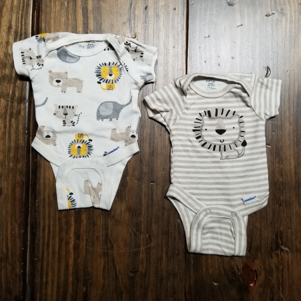 Organic Preemie Jungle Animal Striped Onesie Pair